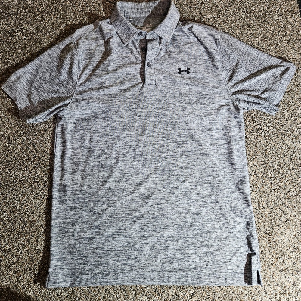 Under Armour Mens HeatGear Size M Loose Fit Polo Shirt Grey Space Dye 1291347
